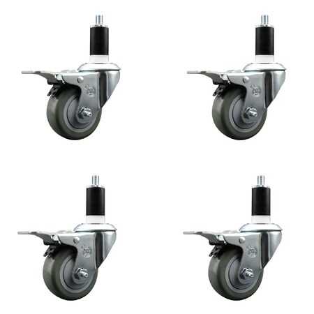 Service Caster 3'' SS Gray Poly Swivel 1-3/8'' Expanding Stem Caster Set Total Lock Brake, 4PK SCC-SSEXTTL20S314-PPUB-138-4